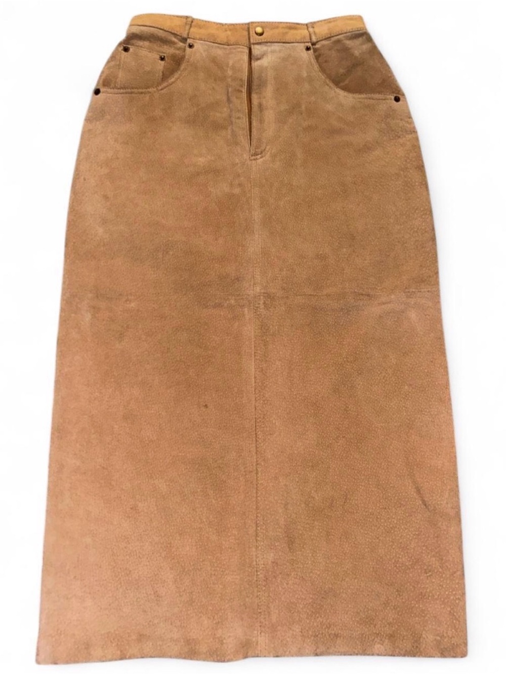 Venezia Leather Midi Skirt in Camel Brown - Picture 1 of 5